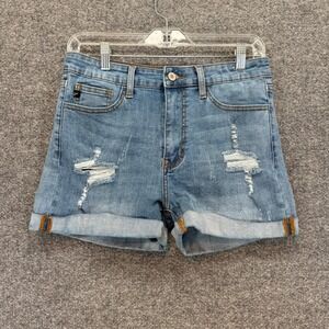 KanCan Denim Shorts Women 28 Blue Distressed Cuffed Hem Mid Rise Stretch Jean